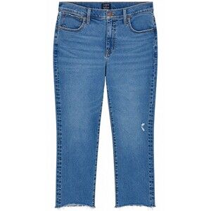 J. Crew Essential Straight Jeans Women’s 30 Blue Distressed Raw Hem Cropped